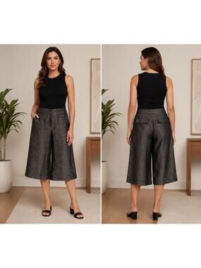 Cache Expresso Textured Crop Gaucho Pant New Poly Linen Cropped NWT $118 Sz 2